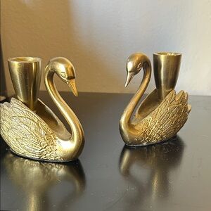 Gold Swan Candle Holders - Elegant Home Accents